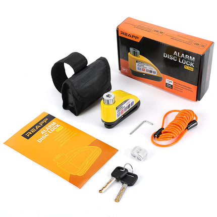REAPP Brake Disc Lock, Motorcycle Lock Alarm 110db, High Security Motorcycle Lock with 1.5m Recall Cable and Lock Bag, Alarm System for Moto, Moped, Bicycle, Scooter (with Disc Brake)