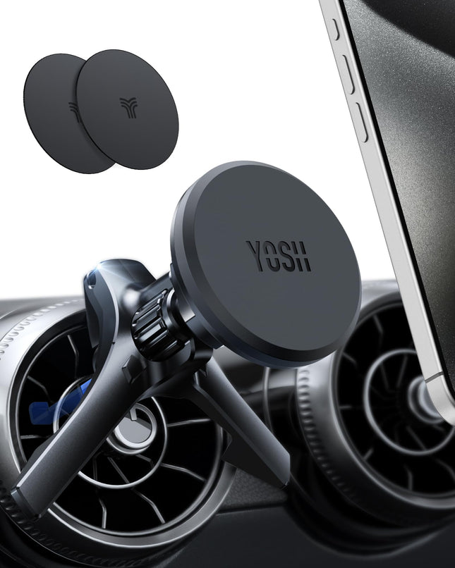 YOSH autotelefonihoidja magnetiga ümmarguse õhutusava jaoks, universaalne lisatarvik, mis ühildub Mercedes-Benz A/B/C/E/V-klassi, GLA/GLB/GLC/GLE/GLK/EQB/Sprinteriga, magnetiline autotelefonihoidja metallplaadiga