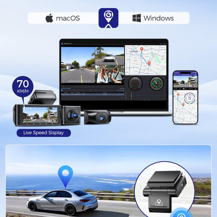 AZDOME 4K autokaamera 4K+ 1080P+ 2.5K ees, taga, sees, kahe STARVIS kaameraga, 64GB SD-kaart, WiFi, GPS, öönägemine, parkimismonitor, tsükkelsalvestus, WDR, G-andur, 3.19” kuumakindel, M550 MAX
