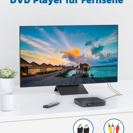 Mini DVD player for TV with high-quality drive offers fast and quiet reading, anti-shock, error correction and noise reduction