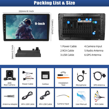 CAMECHO 4+64G 9-tolline autoraadio Ford Transit 2009-2016 Focus 2005-2008 tahavaatekaamera DSP, Android 13 juhtmevaba Carplay Bluetooth HD raadio koos Android Auto GPS WiFi FM/RDS peegliühendusega +Canbus