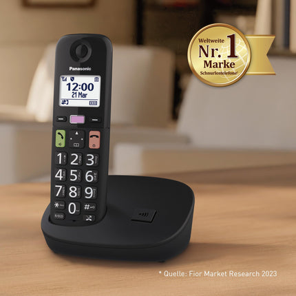 Panasonic KX-TGU110EXB digitaalne juhtmeta telefon, baasjaam ja 1 telefonitoru, LCD-ekraan, suured nupud, lemmikute nupp, kuuldeaparaatidega ühilduv, must