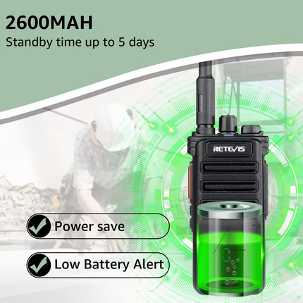 Retevis RB689 Walkie Talkie Long Range, Two-Way Radio with Wireless Headphones, 2600mAh, USB Rechargeable, Flashlight, Two-Way Radio Set for Contractors (Black, 4Pcs)