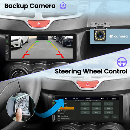 Hikity Carplay Android Auto juhtmega, 1 DIN autoraadio, 6,86-tolline ekraan, Bluetooth käed-vabad peegliühendus, puutetundliku ekraaniga autoraadio FM/EQ/USB/tagurduskaamera/mikrofoniga