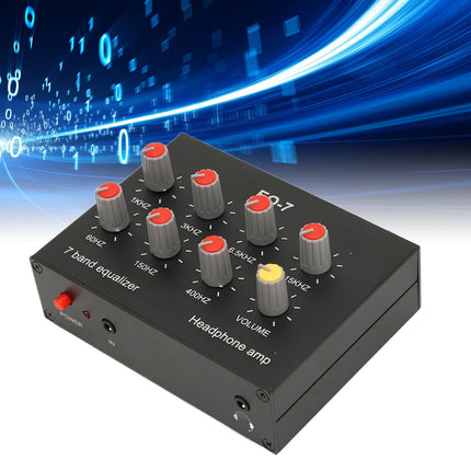 7-band sound equalizer, DC5V-12V output, 12 DB high bass adjustment, aluminum alloy two-channel digital equalizer