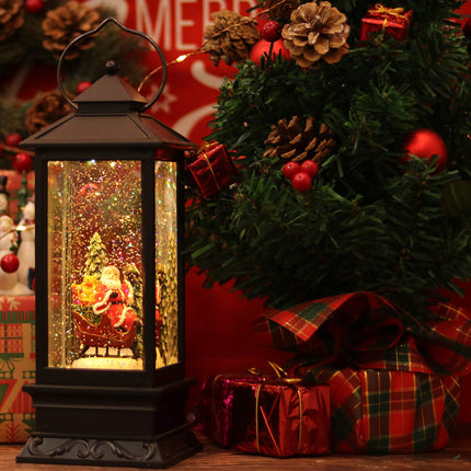 Eldnacele Singing Battery Operated and Plug-in Music Lighted Christmas Snow Spinning Water Glittering Snow Globe Lantern Home Decoration and Gift Santa Claus