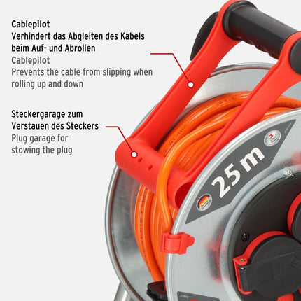 Brennenstuhl Garant S V2 IP44 cable reel (25m cable in orange, Made in Germany, IP44) and Brennenstuhl Safe-Box Big IP44 (protective box for extension cables)
