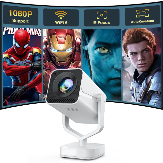 【Elektriline teravustamine】Miniprojektor Automaatne trapetsikorrektsioon 270° pöörlemine Kaasaskantav kodukino projektor Full HD 1080P Toetab Bluetooth WiFi6 AKATUO Kaasaskantav nutikas videoprojektor telefoni/teleripulga/õues kasutamiseks