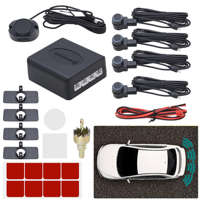 KAOLALI Car Parking Sensor 4 Rear Sensors, Universal Car Parking Sensors Reversing Parking Aid Parking System Audio Buzzer Alarm for Car, Black