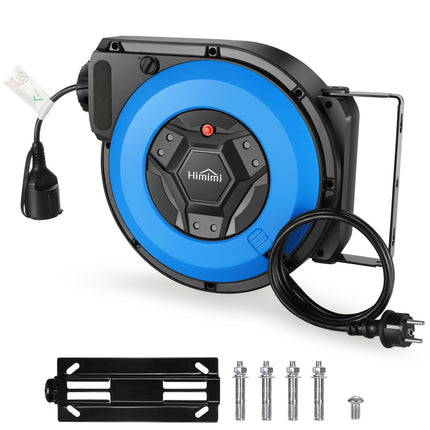 Professional Automatic Cable Reel with Bracket 15 m + 2 m | Wall and Ceiling Mounted Retractable Power Reel | 1500W ~ 3000W Automatic Cable Reel | 180° Rotatable | Cable Reel Protection Level IP44