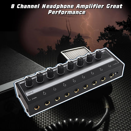 Headphone Amplifier 8-Channel, Portable Metal Stereo Amplifier Mini Headphone Amplifier for Studio and Stage 100 to 240 V