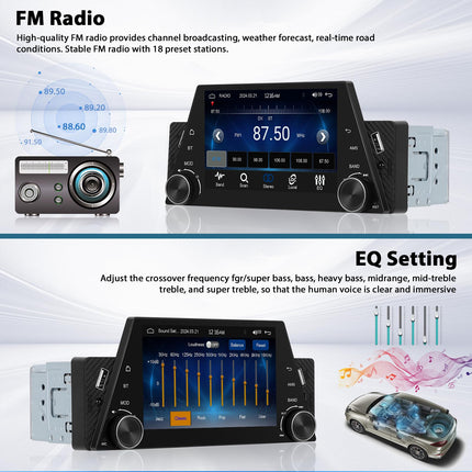 Inefala Bluetooth autoraadio 1 DIN, ühildub Carplay ja Android Autoga, 5-tollise puutetundliku ekraaniga stereo, toetab Bluetoothi ​​käed-vabad kõnesid/peegliühendust/FM-raadiot/USB/Type-C/EQ-d koos tahavaatekaameraga