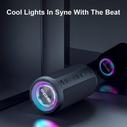 Ortizan Bluetooth Speaker with Light, Music Box Portable Bluetooth Box with IPX7 Waterproof, Dual Bass Drivers, 30h Battery, Hands-Free Function for Phone, Outdoors, Ambidextrous Black