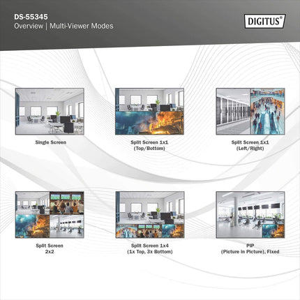 DIGITUS DS-55345 HDMI Matrix Switch 4x2 – 4 In 2 Out – UHD 4K/30 Hz HDTV: 3840 x 2160p – HDCP 1.4 &amp; HDMI 1.4b – Multi-Viewer, Split-Screen, Pip – RS232, Audio (Toslink, Stereo 3.5mm)