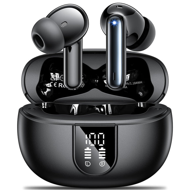 AOVOCE Bluetooth-kõrvaklapid, juhtmevabad Bluetooth 5.3 spordisisesed kõrvaklapid 4X ENC-mikrofoniga, basstereo ja 42-tunnise mänguajaga, IPX7 veekindlad kõrvaklapid, LED-akunäidik