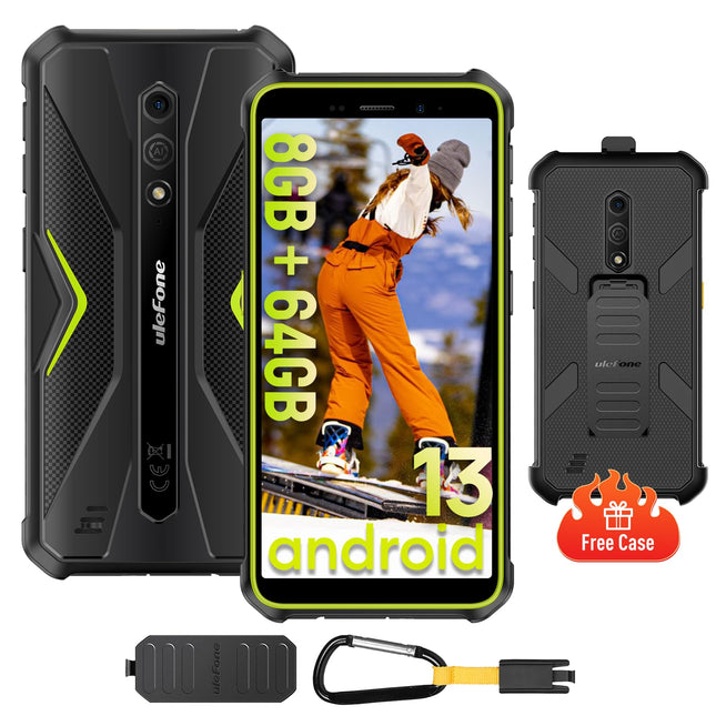 Ulefone Armor X12 Pro Outdoor Smartphone, 8GB + 64GB/SD-256GB Android 13 Mobile Phone, 4860mAh Battery, 13MP + 8MP Camera, 5.45'' HD+ IP68 Waterproof Outdoor Mobile Phone 4G, 3 Card Slots, Face ID, NFC, OTG, 2 Years Warranty