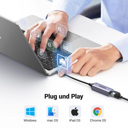 UGREEN USB C Etherneti adapter 1000Mbps, Thunderbolt USB C LAN-adapter Võrguadapter, mis ühildub iPhone 16, iPad Pro/Air, MacBook Pro/Air, Galaxy S25, Steam Deckiga (hall)