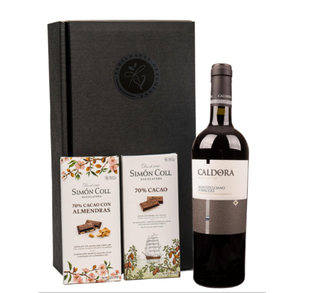 Kinkekomplekt Itaalia punasest veinist Montepulciano d'Abruzzo koos Simón Colli peene šokolaadiga