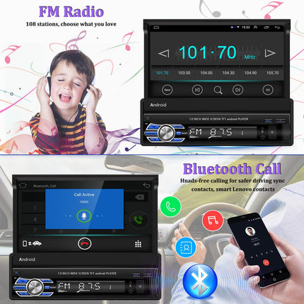 CAMECHO DAB+ Android autoraadio 1 DIN navigatsiooniga, 7-tolline pikendatav ekraan Bluetoothi ​​ja vabakäesüsteemiga, peegliühendusega, AUX-sisendiga, FM-ühendusega, USB-ga, tahavaatekaamera ja mikrofoniga.