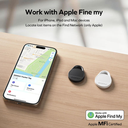 Momax Smart Air Tracker, pagasijälgija, nutikas silt võtmetele, seljakottidele, rahakottidele ja lemmikloomadele, töötab Apple Find My rakendusega (ainult iOS 18+), sisaldab globaalset otsinguvõimalust, 2-osaline komplekt