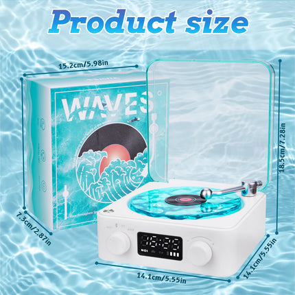 The Waves Record Player with RGB Light, Bluetooth Speaker, 3 Modes Stereo Sound, Sleep Aid with 4 Nature Sounds, Portable