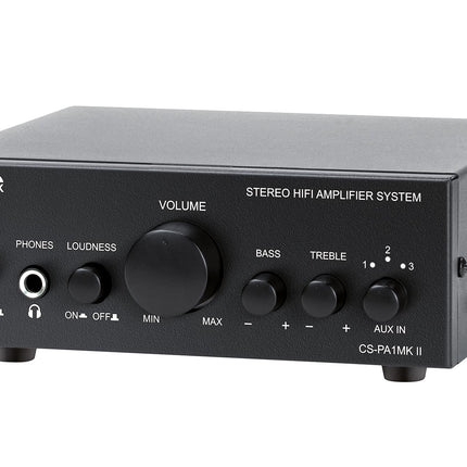 Dynavox CS-PA1 MK II mini-stereovõimendi, bassi ja kõrgete helide reguleerimine, 3,5 mm kõrvaklapipesa, must