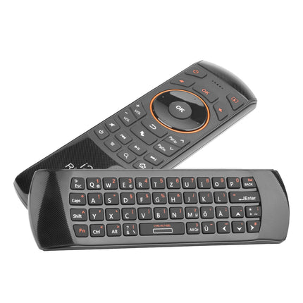 Rii Air Mouse with 6-Axis Gyroscope, Wireless Keyboard and Mouse Set, Rechargeable, Universal Remote Control for HTPC/TV Box, PC Remote Control with IR Learning Function, QWERTZ, 2.4GHz, Black