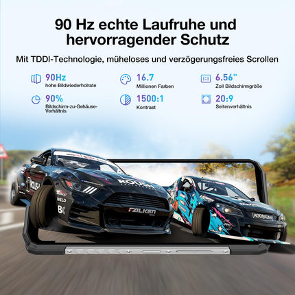 DOOGEE Blade 10 Max välistingimustes kasutatav nutitelefon ilma lepinguta Android 14, 10300mAh, 20(8+12) GB+256GB/2TB TF õues kasutatav nutitelefon, 1.54" tagumine ekraan 6.56” + 90Hz, 50MP+8MP ehitusplatsi telefon, sõrmejäljelugeja/näotuvastuse/NFC/OTG