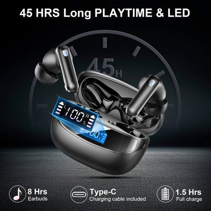 Bluetooth Headphones, Wireless Headphones Bluetooth 5.4 HiFi Stereo, In-Ear Headphones with ENC Noise Cancelling Mics, IP7 Waterproof Earbuds, 50 Hours Playtime Wireless Headphones with LED Display, USB-C