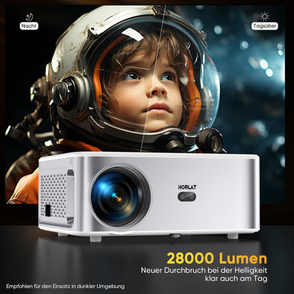 Projektor 【Android TV】 HORLAT 28000 luumeniga projektor 4K kodukino, WiFi 6 Bluetooth projektor õue, automaatne/4P trapetsikorrektsioon, 50% suumprojektor, projektor Androidile nutitelefoni/TV-pulgale, nutikas projektor