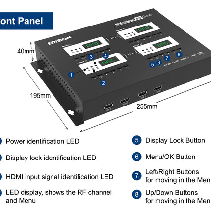 EDISION HDMI modulaator 3in1 Quad, 4x HDMI maapealse DVB-T, ISDB-T või kaabel DVB-C MPEG4 jaoks, 3 valitavat modulatsiooni väljundsignaali, Full HD jaotus koaksiaalkaabli kaudu, Plug and Play