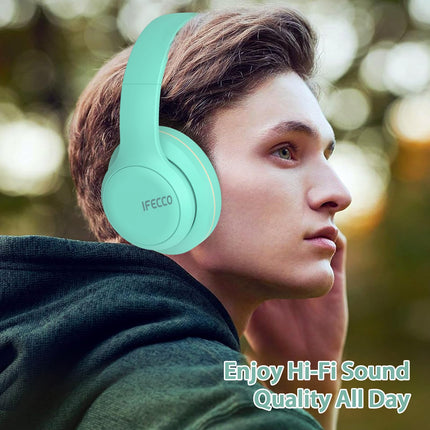 IFECCO Bluetooth-kõrvaklapid kõrvapealsed - juhtmevabad kõrvaklapid mikrofoniga, kokkupandavad HiFi stereo juhtmevabad kõrvaklapid reisimiseks/kontorisse/mobiiltelefoni/arvuti jaoks (rohelised)