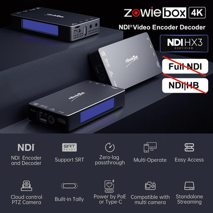 zowietek 4K HDMI videokooder/dekooder, NDI|HX3 muundur/mängija, videosalvestus ja -salvesti, SRT/RTMP(S)/RTSP, otseülekanne YouTube'i ja Facebooki konsoolimängude jaoks, näiteks Xboxi ja PS4/5 jaoks