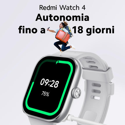 Xiaomi Redmi Watch 4 nutikell 1,97-tollise AMOLED-ekraaniga, 390 x 450 pikslit ja 60 Hz, kuni 20-päevane aku tööiga, HyperOS, pulsisageduse ja vere hapnikusisalduse mõõtmine - hõbehall