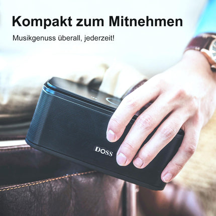 DOSS SoundBox Bluetooth Speaker, Bluetooth 5.0 Music Box, Full-Range Driver, 20H Playtime, Touch Control, IPX5 Waterproof, Bluetooth Speakers for Mobile, Home, Garden, Travel - Black