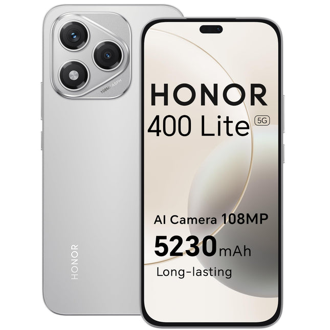 HONOR 400 Lite nutitelefon 5G kahe SIM-kaardiga NFC, 256 GB/8 GB muutmälu, lukustamata Android-telefon ilma lepinguta (108 MP tehisintellektiga kaameranupuga, 6,7-tolline ekraan, 5230 mAh, Android 15) samethall
