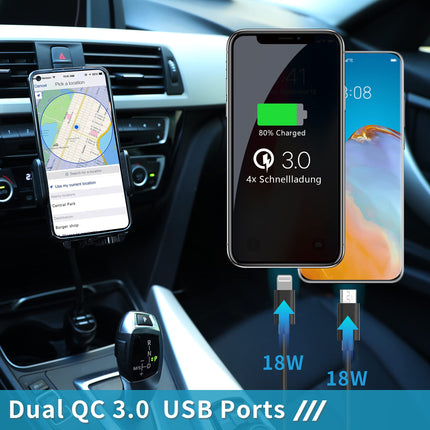 SOAIY 3-ühes universaalne autotelefoni hoidik, laadimisfunktsiooniga, QC3.0, kiirlaadimisega, kahe USB-ga autolaadijaga, 38W, 12V/24V, sigaretisüütaja toiteplokk, LED-pinge näidik nutitelefonidele