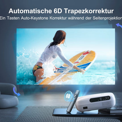 Projektor【6D automaatne trapetsikorrektsioon】 25000 luumenit WiFi Bluetooth Full HD 1080P projektor 4K toega, 50% suum 300 '' LED kodukino videoprojektor, Fire Sticki/PS5/sülearvuti/mobiiltelefoni projektor