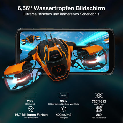 DOOGEE Blade 10 Pro [2025] Outdoor Handy 256GB(2TB)+16GB Outdoor Smartphone Ohne Vertrag Android 14, 6.56″ HD IPS 50MP Kamera Baustellenhandy, 3 Card Slot /5150mAh /IP68/69K /NFC/GPS/Face ID/OTG