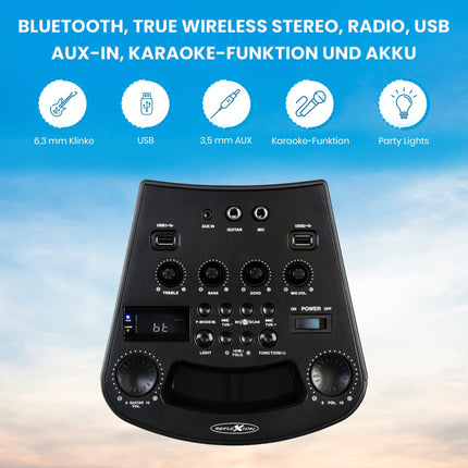 Reflexion PS07BT Mobile Disco Sound Machine (Bluetooth, True Wireless Stereo, Radio, USB, AUX-IN, Karaoke Function and Battery) Black