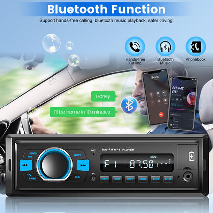 Raadio Bluetooth DAB Plusiga - DAB autoraadio FM-raadio ja ekvalaiseriga, autoraadio 1 DIN tugi SWC, USB/AUX/TF/SD sisend + kaugjuhtimispult