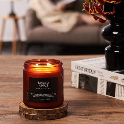 M&amp;SENSE Spiced Apple Scented Candles 330g Natural Soy Wax Candle Spiced Apple 2 Wick Fragrance Strong Scented Candle up to 70 hrs burn time strongly scented autumn candle gift for Christmas