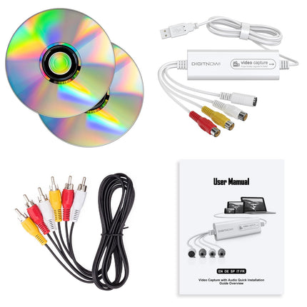 VHS-digitaalmuundur, USB-videokaart, videosalvestusseade, RCA-USB-muundur, teisendab VHS-videokasseti Hi8 digitaalseks, kassettmängija, videokaamera, arvuti, teleri jaoks, Windowsi ja Maci operatsioonisüsteemiga ühilduv