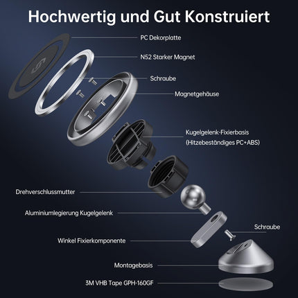 SYNCWIRE MagSafe autohoidik - painduv pöörlev magnetiline telefonihoidik armatuurlauale, tugevad magnetid, autotelefonihoidik, universaalne, ühildub iPhone'i, Samsungi, Pixeli ja MagSafe'iga