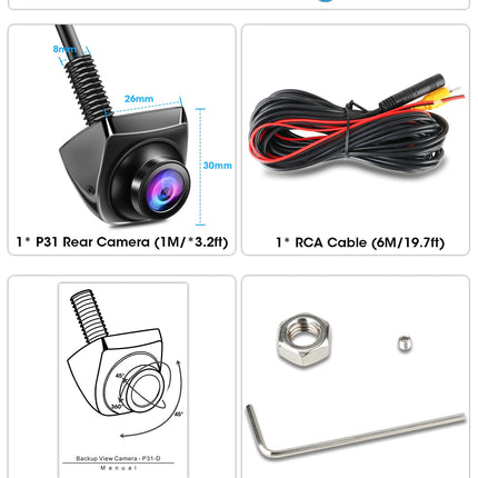 AHD 1080P Rear View Camera Car Reversing Camera with 360°+45° Adjustable Lens Cable Rear View Camera 170° Wide Angle Universal NTSC Rear Camera Supports 12-24V Front Camera Car for Vans Trucks