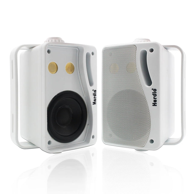 Herdio 3.5-inch Passive Outdoor Speakers 200W 3-Way Marine Speakers Waterproof Weatherproof High Performance for Indoor Garden Outdoor Indoor Boat (1 Pair, White)