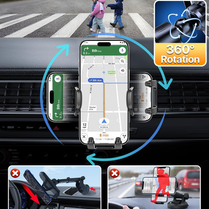 HTU【2025 sõjaväeklassi autotelefoni hoidik【Kvaliteetne nahk ja konks】 360° pööratav universaalne autohoidik iPhone 16 Pro Max 15 14 13 12 Samsung Galaxy S24 S23 S22 jne jaoks, must