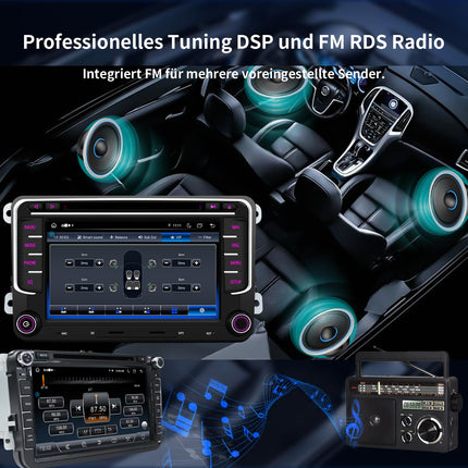 Car radio for VW Golf 5 6 T5 Polo Sharan Passat Tiguan, [Android 13.0 4GB+64GB 2.0Ghz] CAWELL 7 inch HD double DIN radio with 4G/Navi/Bluetooth WiFi/GPS/RDS/USB/FM/SD/RCA DVD/CD CarPlay