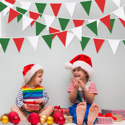 Pink Flower Party Garland 32Ft Pennant String Red Green White Banner Decorations Christmas Triangle Flag Fabric Pennant Garland Streamers for Christmas, Happy New Year, Festivals, Holidays, Garden