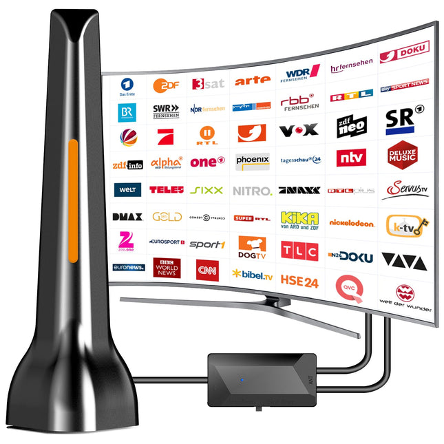 DVBT2 antenn sisemise võimendiga, digitaalne siseantenn telekanalite jaoks, varustatud tugeva magnetilise alusega ja pakub 360° vastuvõttu, toetab 4K/1080P - kõiki telereid DAB/UHF/VHF